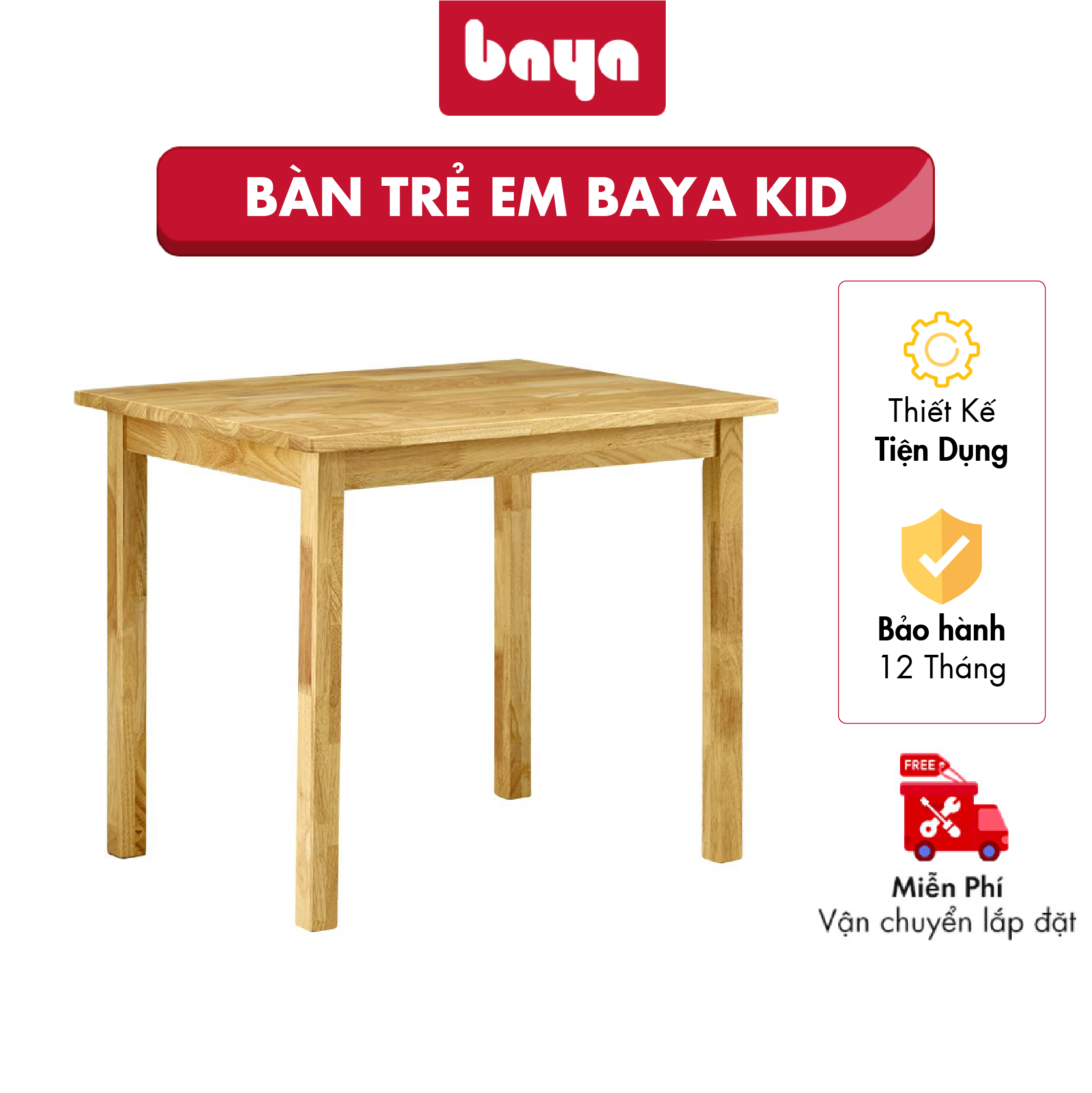 Bàn Học Cho Bé BAYA KID Bằng Gỗ Cao Su Bền Chắc, Được Đánh Bóng Bề Mặt Nhẵn Đẹp, Không Trầy Xước, Màu Gỗ Trang Nhã Tạo Cảm Giác Dễ Chịu, Kích Thích Tinh Thần Bé Học Tập L70xW47xH55 - 2196