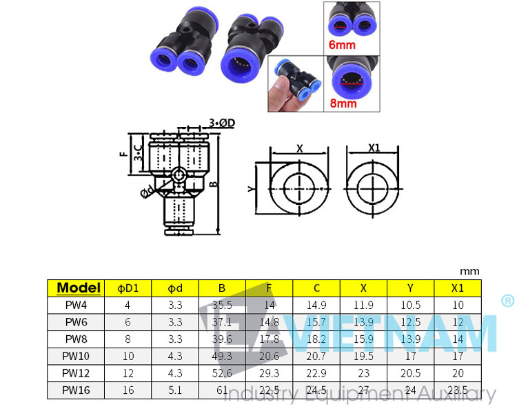 Đầu nối nhanh khín nén chuyển đổi PW PW8-4 PW8-6 PW6-4 PW10-6 PW10-8 PW12-8 PW12-10 PW16-12