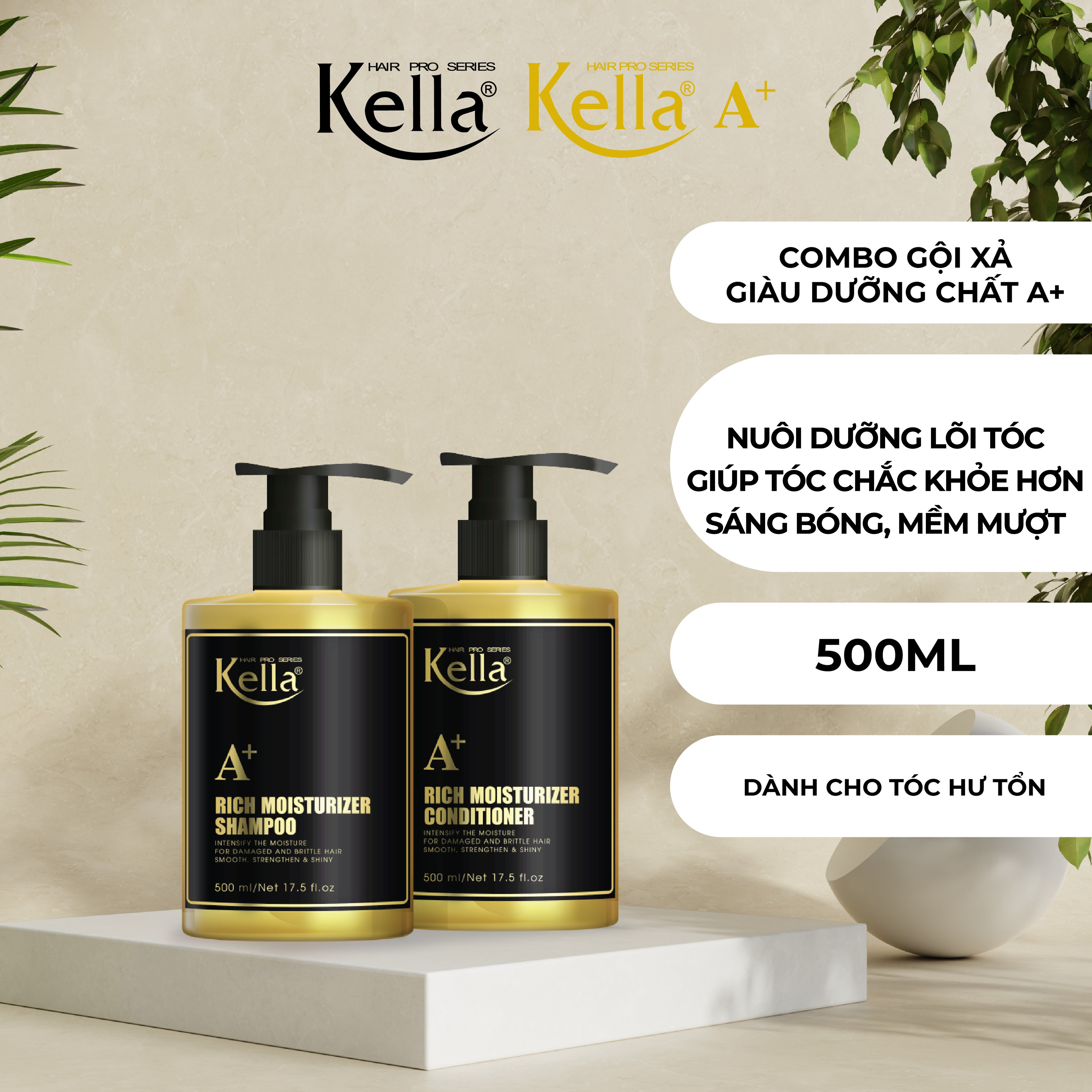 Combo dầu gội xả giàu dưỡng chất Kella Premium A+ (Chai 500ml)
