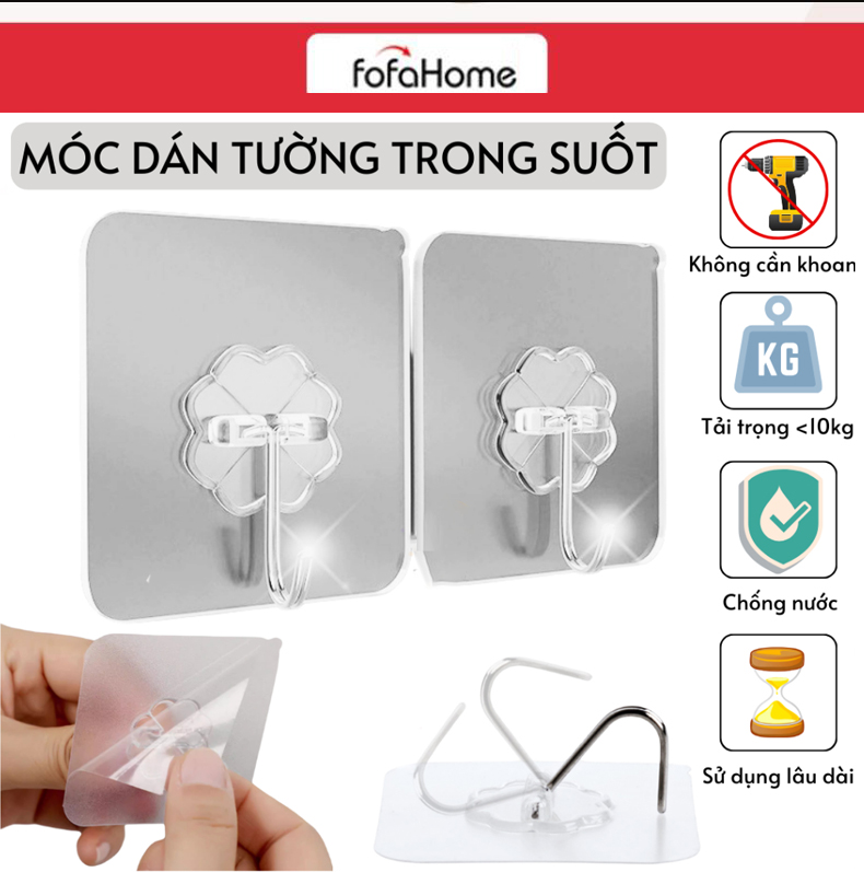Móc Dán Tường ,Treo Đồ Trong Suốt Siêu Dính, Chịu Lực Tốt