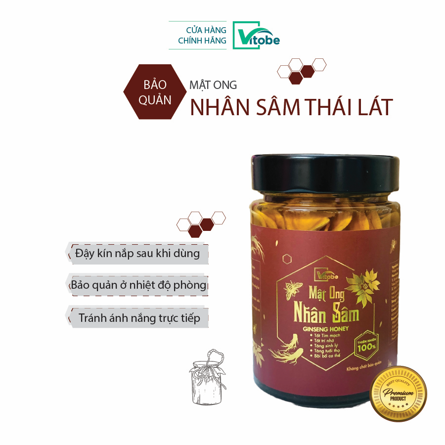 Mật Ong Nhân Sâm Vitobe (Sâm tươi) (560gr) - Hữu cơ 100% (TẶNG Mật ong thiên nhiên 360g + Cây gỗ lấy mật ong)