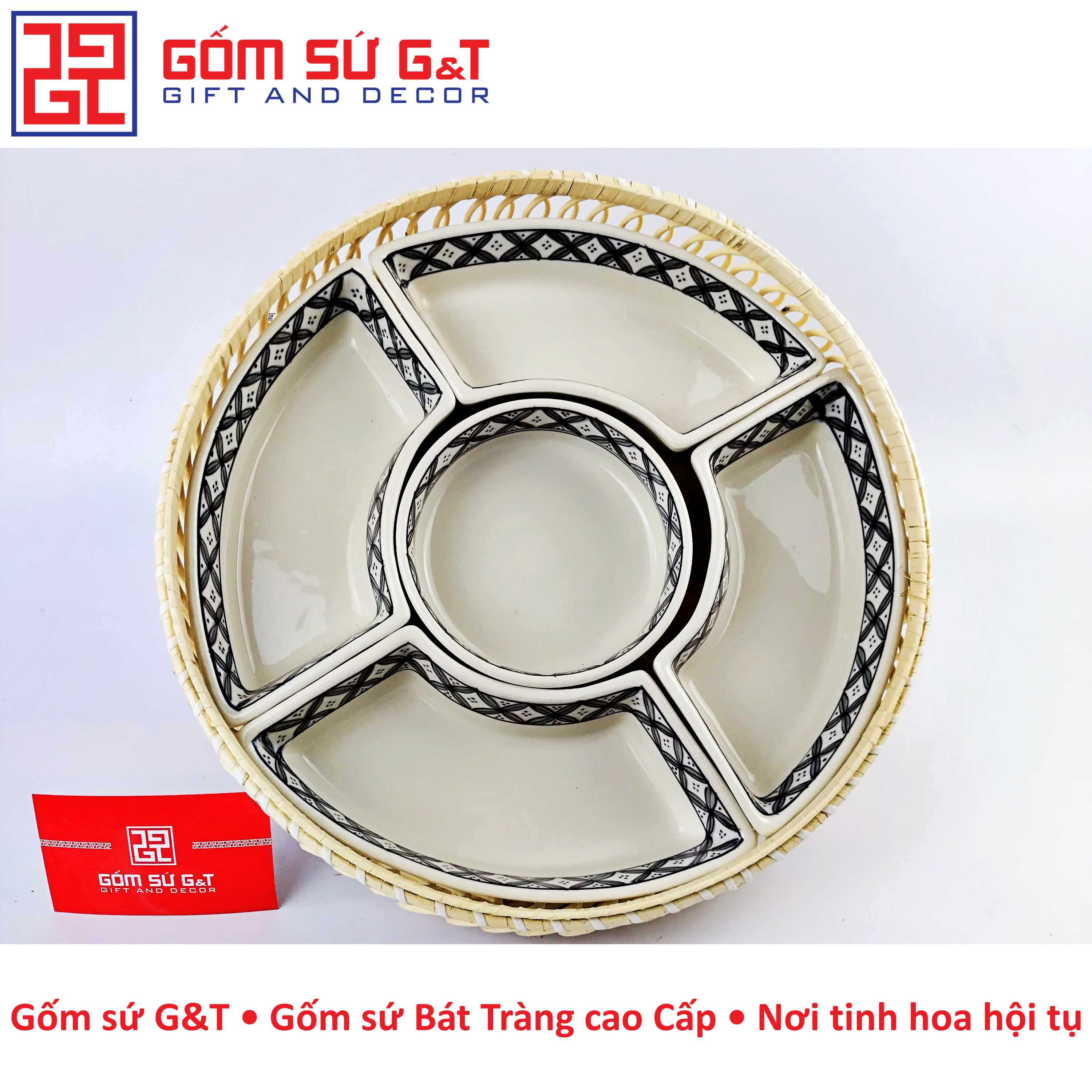 Hình ảnh Khay mứt tết vẽ hoa mai Gốm Sứ G&T