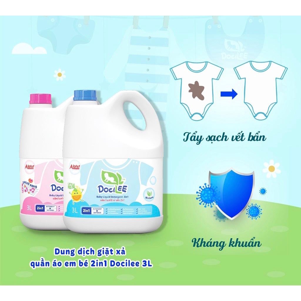 Nước Giặt Xả Quần Áo, Tã Trẻ Em Và Người Lớn Docilee 2IN1 Xanh Dương/Hồng Can 3000ml- Hàng Nhập Khẩu Từ Thái Lan