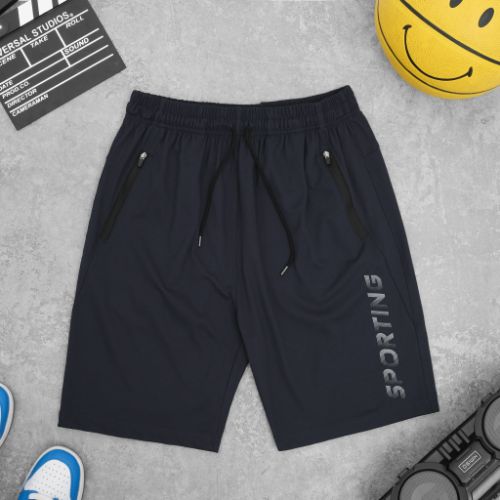 Quần short thun Sporting nam Simple &amp; Basic, thun co giãn 4 chiều, màu xanh đen