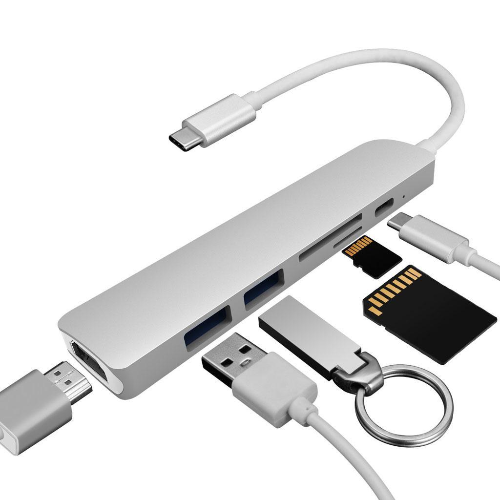 USB C HUB Adapter Type C Hub with 4K 6in1 Combo Hub for