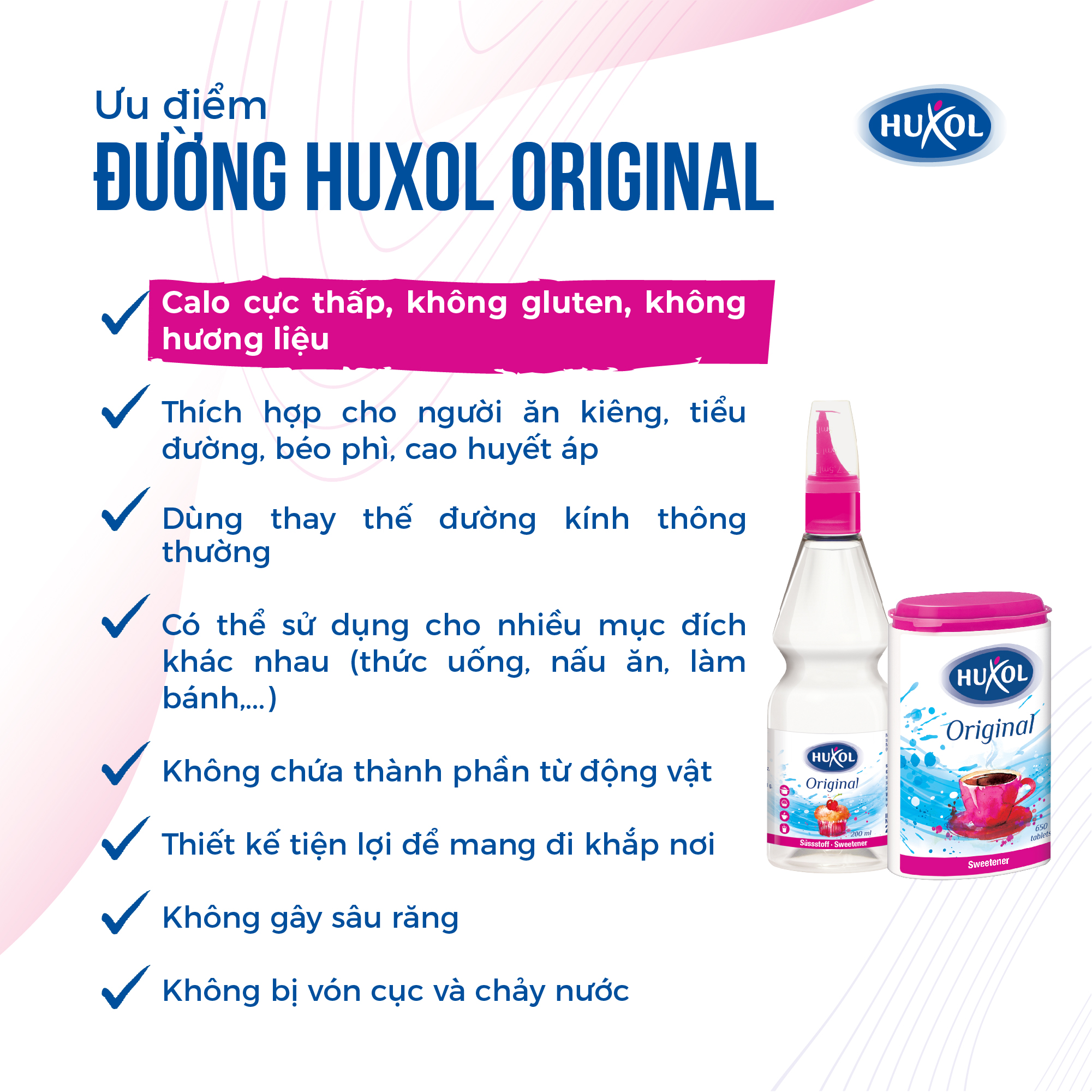 Combo Đường Ăn Kiêng Sweetener Huxol Original 650 viên - Nhập khẩu từ Đức - Dành cho người tiểu đường, giảm cân, cao huyết áp