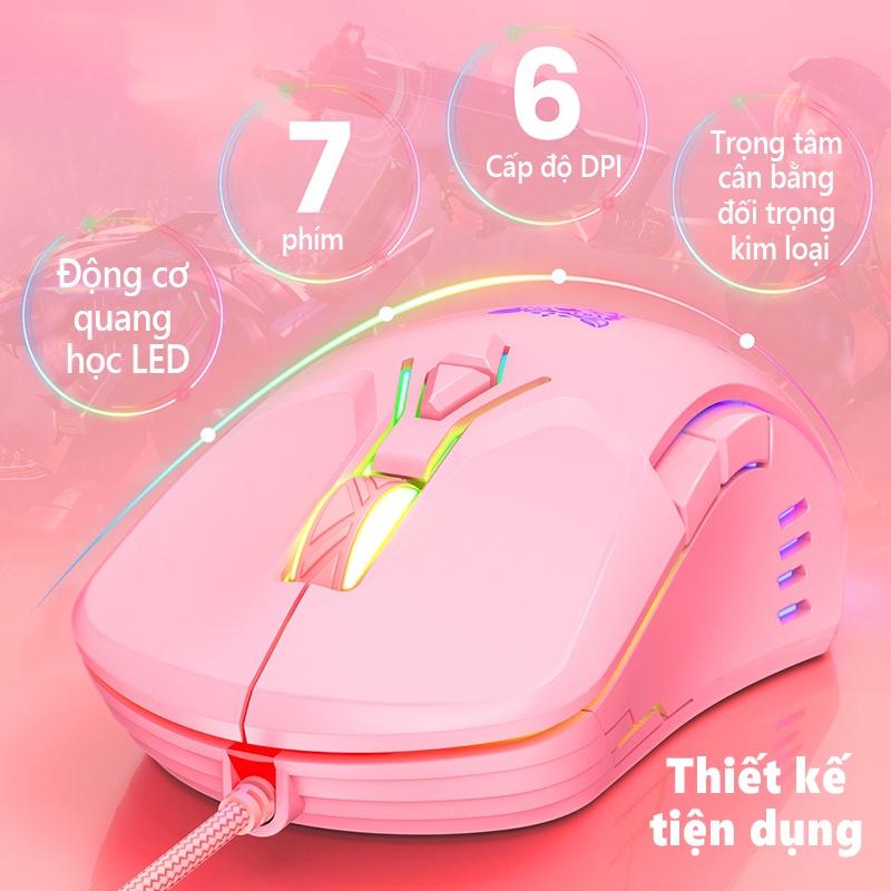 Chuột chơi game có dây ONIKUMA CW902 màu hồng với đèn RGB [Hàng chính hãng]