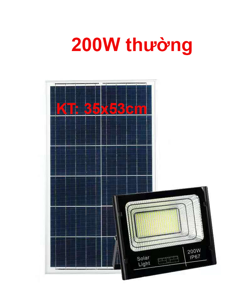 Đèn pha năng lượng mặt trời 200W loại thường –Vỏ nhôm,Tấm pin NLMT rời,Ánh sáng trắng, Báo pin ngoài