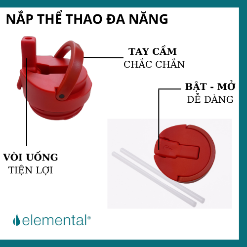 Bình giữ nhiệt elemental Pop màu đỏ 414ml, inox 304, giữ nhiệt tốt, FDA Hoa Kì, bình đa năng có kèm ống hút cho bé đi học Chờ duyệt