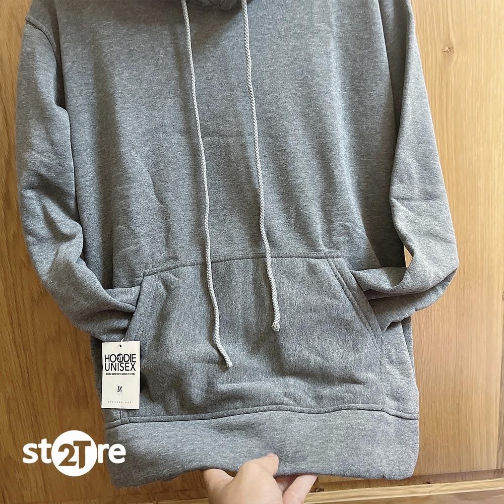 Áo hoodie unisex 2T Store H07 màu xám đậm khoác nỉ chui đầu nón 2 lớp dày dặn đẹp chất lượng