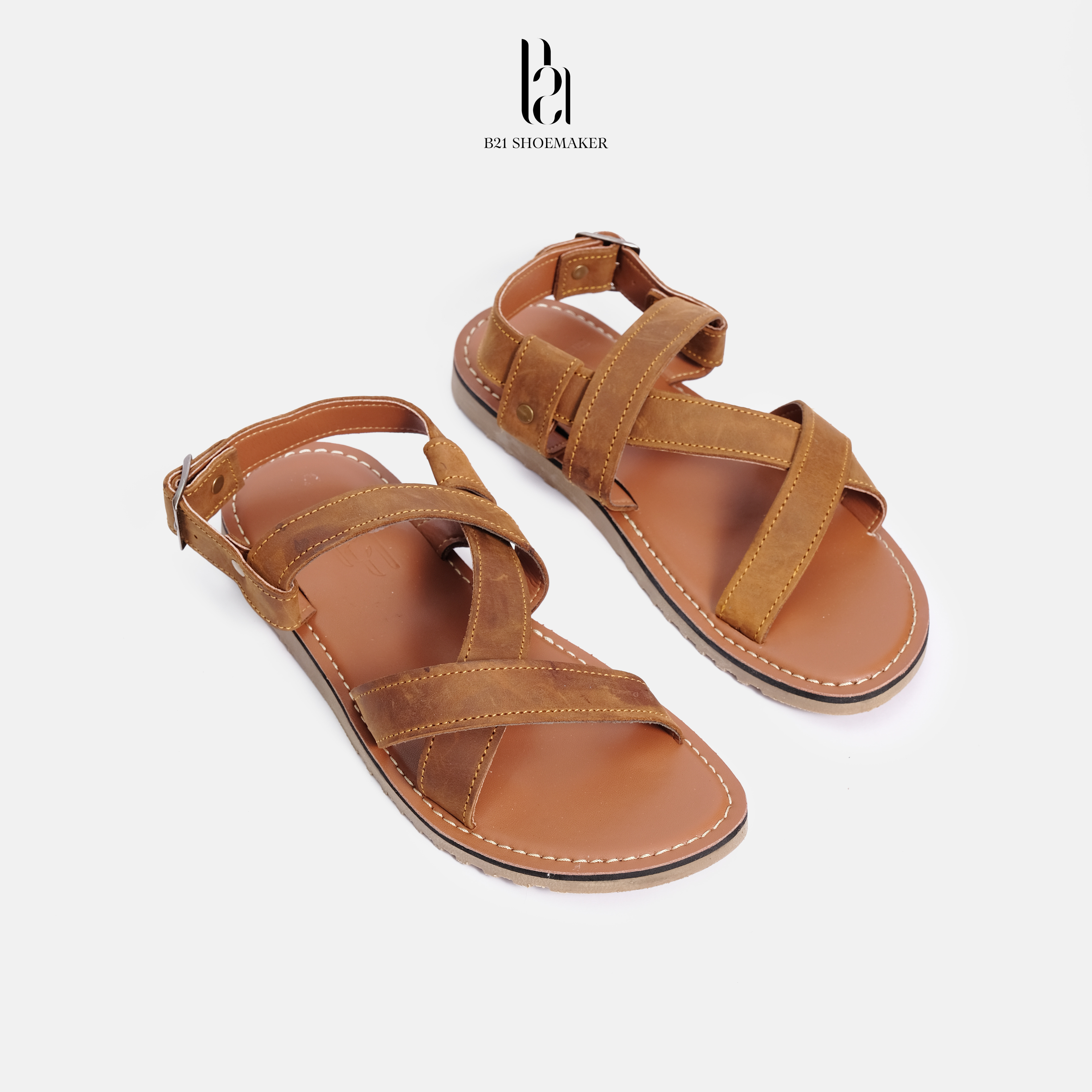 Dép SANDAL Nam Quai Hậu B21 Shoemaker Da Bò Nhập Khẩu Nguyên Tấm Cao Cấp Đế Cao Su Đúc Tăng Chiều Cao Trẻ Trung Tiện Lợi