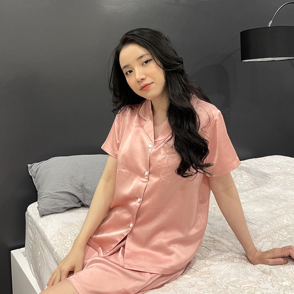 BỘ NGỦ PIJAMA LỤA - Đồ mặc nhà chất Latin trơn nhiều màu Cao cấp Chất đẹp Đường may chuẩn - Hàng cộc quần dài, đùi