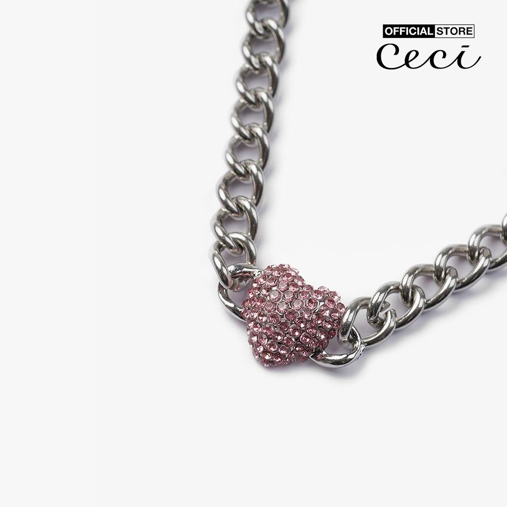 CECI - Dây chuyền nữ chuỗi xích phối mặt trái tim đính đá thời trang CC4-01000170-13