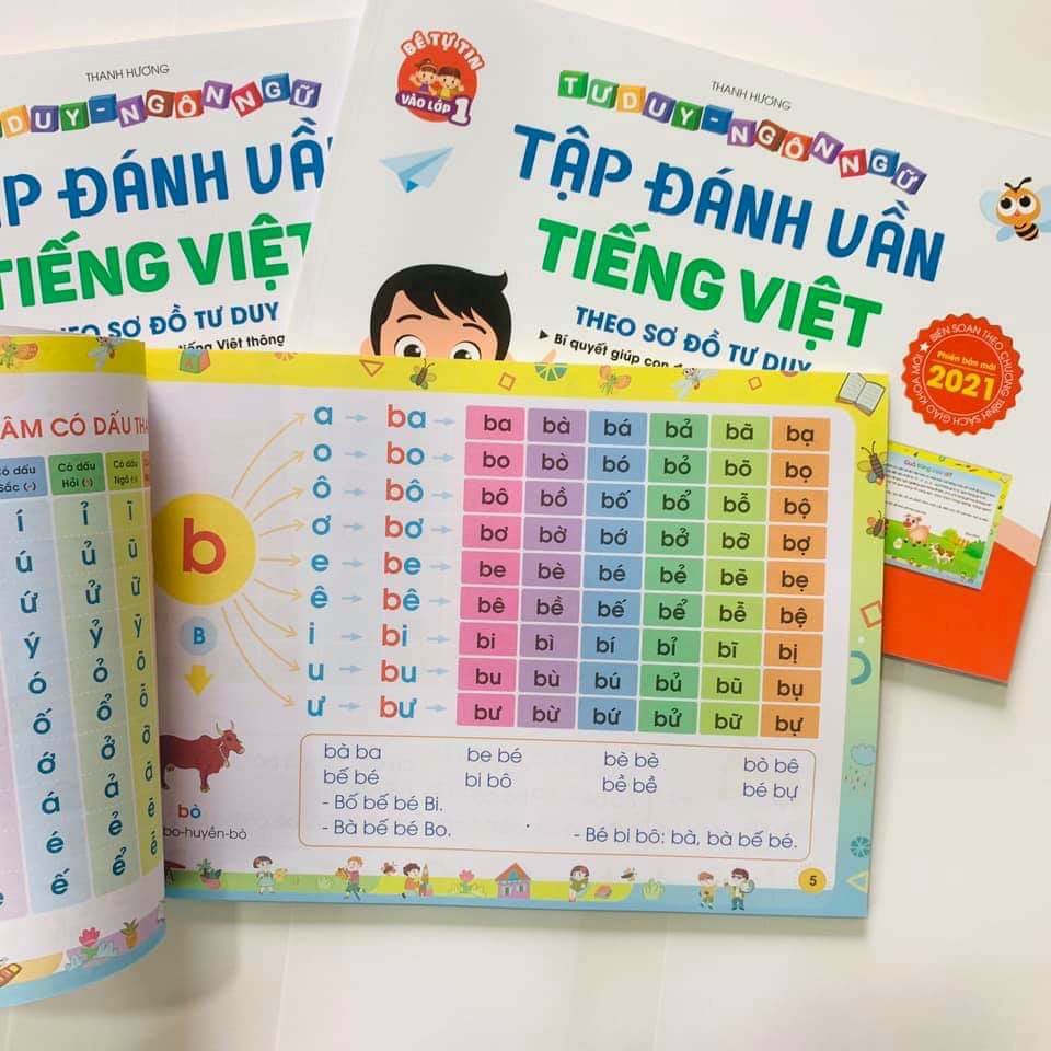 Combo Vở Tập Đánh Vần Tiếng Việt phiên bản mới nhất 2021 + 40 Thẻ Học Flashcard - Tặng 1c bút chì hoạt hình