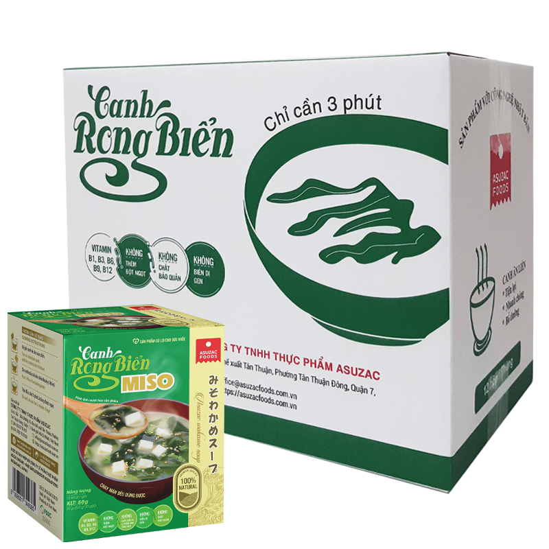 Thùng Canh rong biển Miso ăn liền Asuzac 12 hộp (50g x 12 hộp)