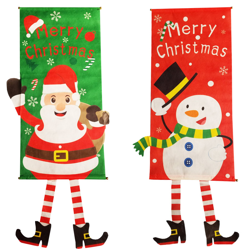 2 banner trang trí Merry Christmas hình người tuyết và ông già Noel