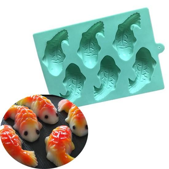 Khuôn silicon làm rau câu làm bánh mẫu 6 con Cá