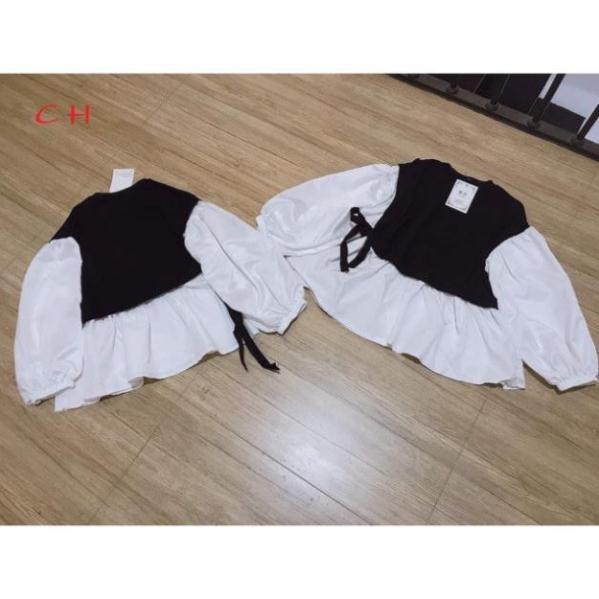 Áo phối vạt sơ mi nơ eo, áo phối vạt nơ eo ND11