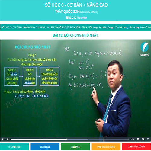 Khóa học SỐ HỌC 6 - CƠ BẢN + NÂNG CAO thầy Quốc Sơn - 09 tháng