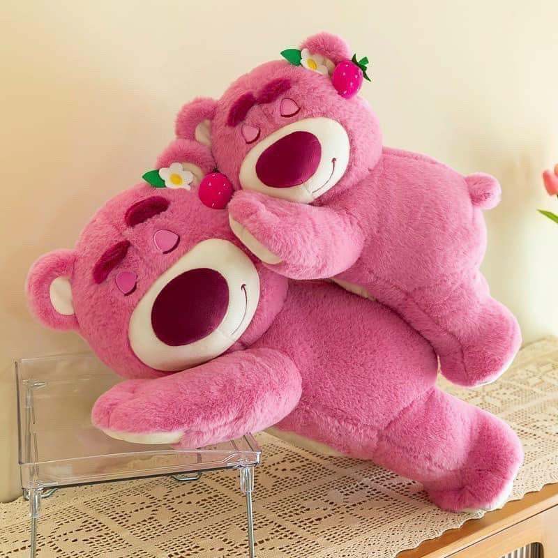 Gấu Bông LOTSO HUGGIN BEAR Lông Xù Tai Dâu Nằm Ngủ Đáng Yêu Kích Thước: 45cm-55cm-70cm