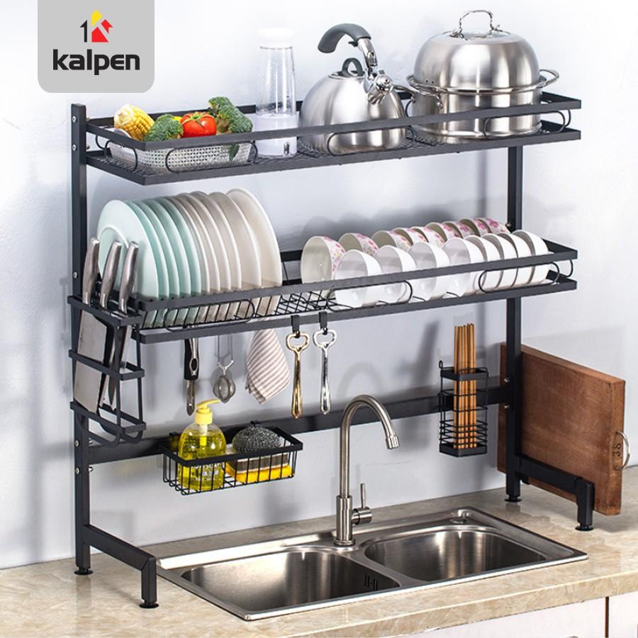 Kệ Để Chén Đĩa 2 Tầng Thông Minh Trên Bồn Rửa Sơn Đen Cao Cấp Kalpen, Rộng 95cm model KB2K95-006