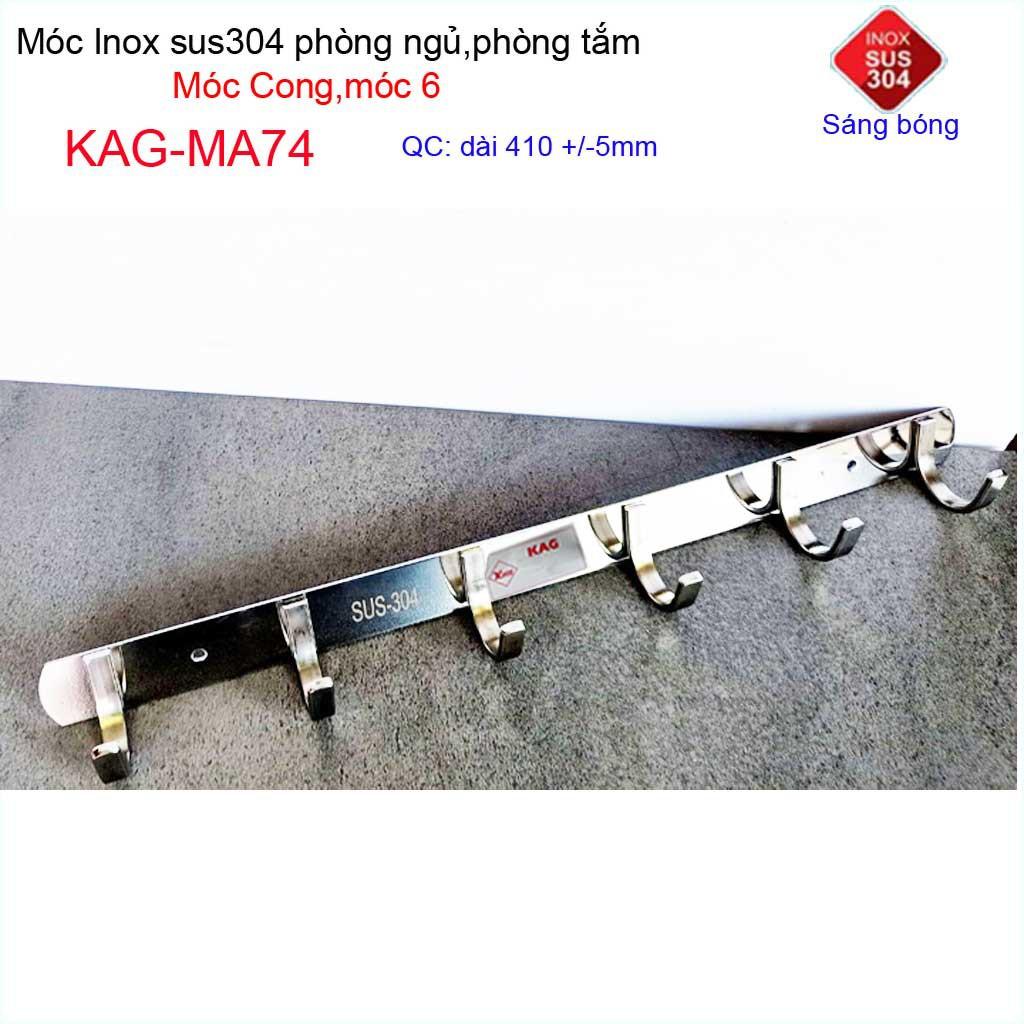 Móc cong treo quần áo inox 304 cao cấp dày, móc Kace 6 móc treo đồ nhà tắm KAG-MA74