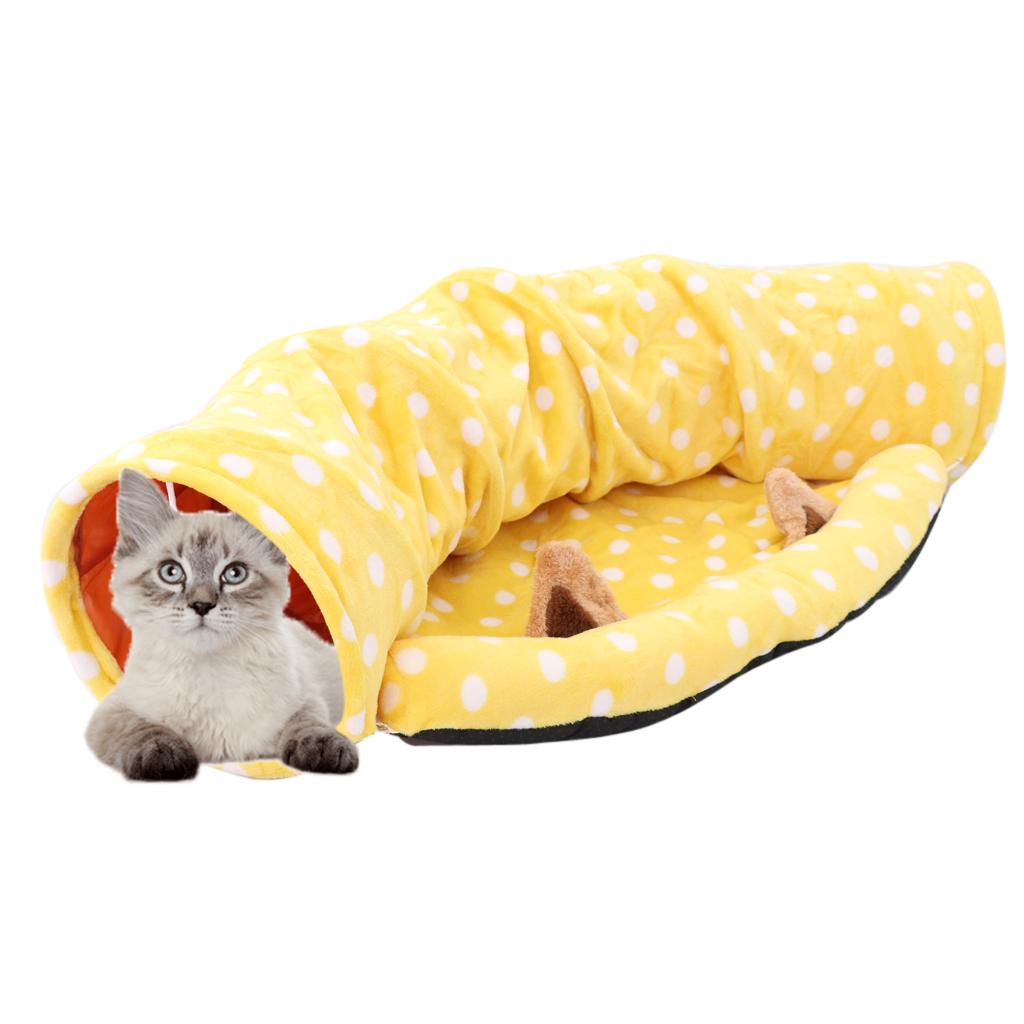 Foldable Cat Tunnel Bed-Kitten Indoor Playing Funny Toy Hanging Fluffy Ball Pink