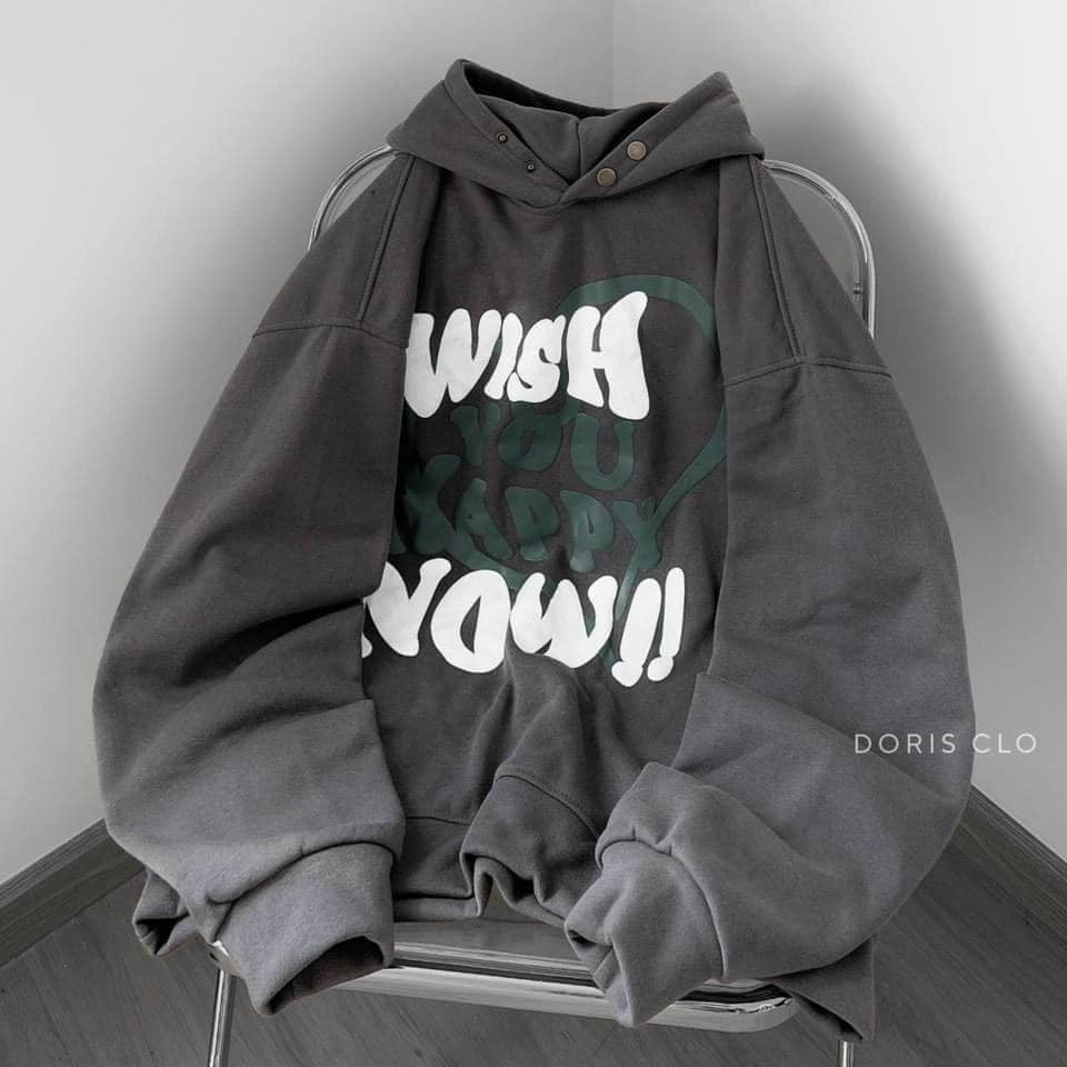 Áo Khoác Hoodie Nỉ Bông Unisex WISH màu XÁM  Nam nữ unisex/Áo hoodie có mũ form rộng, Áo Hoodie nỉ chữ WISH-9 màu xám unisex ảnh thật, Áo Khoác Hoodie Nỉ Form Rộng Mũ To Số 9 Wish Chất Nỉ Dày Hot Trend Unisex Nam Nữ