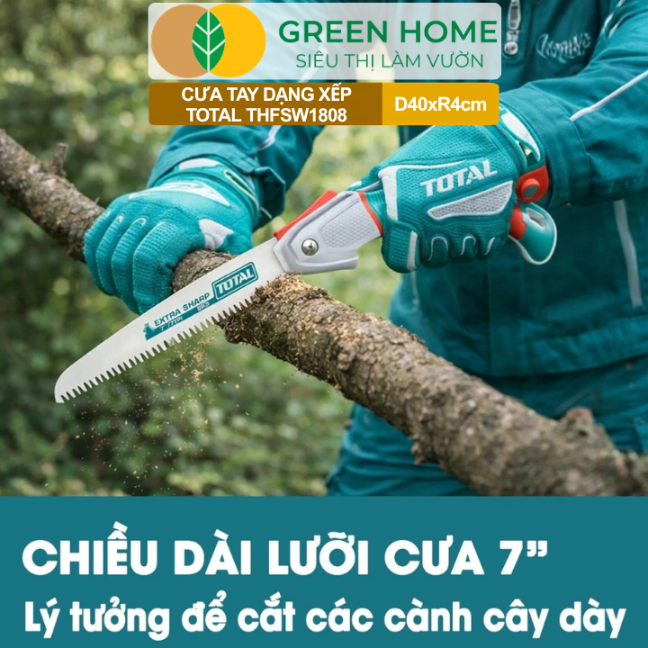 Cưa Tay Dạng Xếp Total THFSW1808 GreenHome, Lưỡi Thép SK5 180mm, Răng Cưa 3 Cạnh, Bền Bỉ, Gấp Gọn