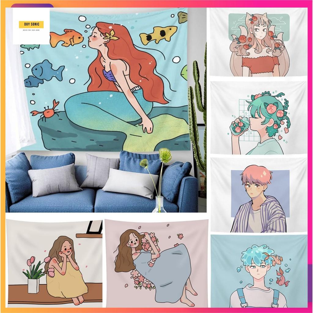 Thảm treo tường phong cách Anime decor phòng ngủ, vải treo tường vintage