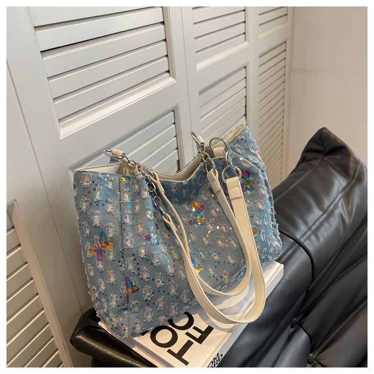 HÀNG QUẢNG CHÂU - TÚI TOTE XÁCH TAY HOẶC ĐEO VAI JEAN DENIM CỠ LỚN ĐÍNH CƯỜM CAO CẤP - TV79219