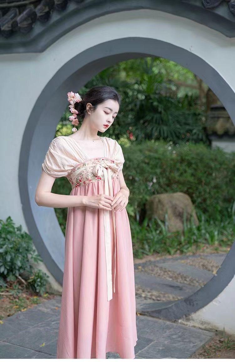 SHUANGYAN Cải tiến Hán phục đơn giản Hán nguyên tố quốc phong phục cổ dịu dàng váy cưới kiểu Trung Quốc mới thiết kế váy dài cảm giác gầy