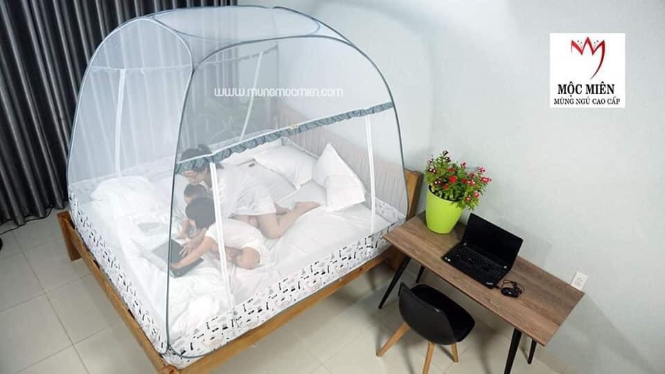 Màn chụp , Mùng chụp cao cấp Mộc Miên đỉnh rộng kích thước 1,8mx2m - 2 cửa