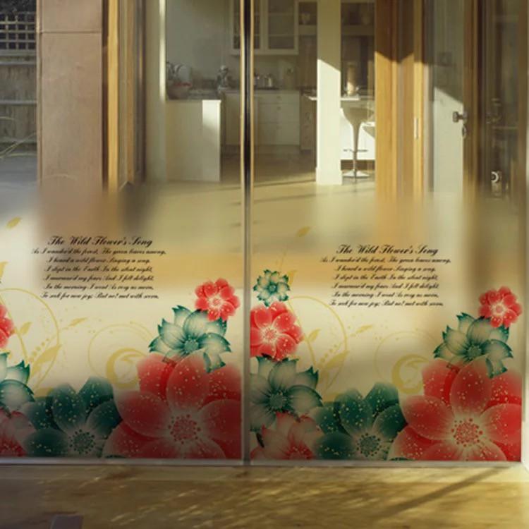 Decal trang trí kính cao cấp mẫu Hoa lớn đỏ xanh