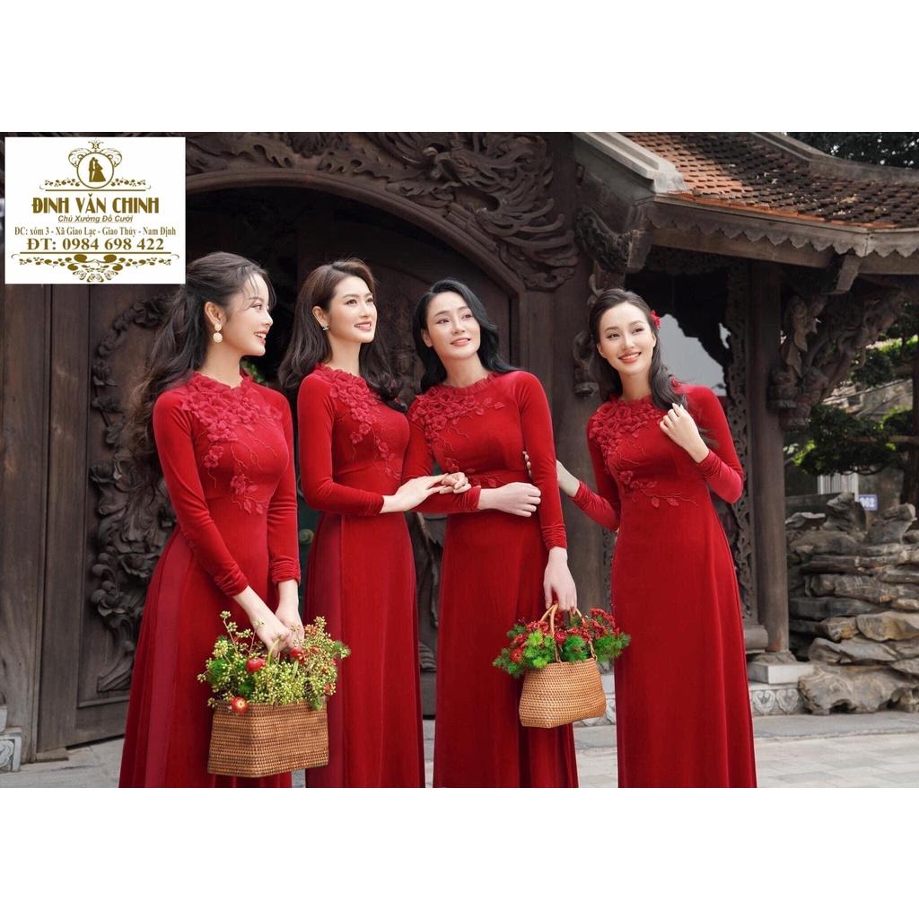 Áo dài lụa thiết kế mới tông đỏ sang trọng_ADLD001
