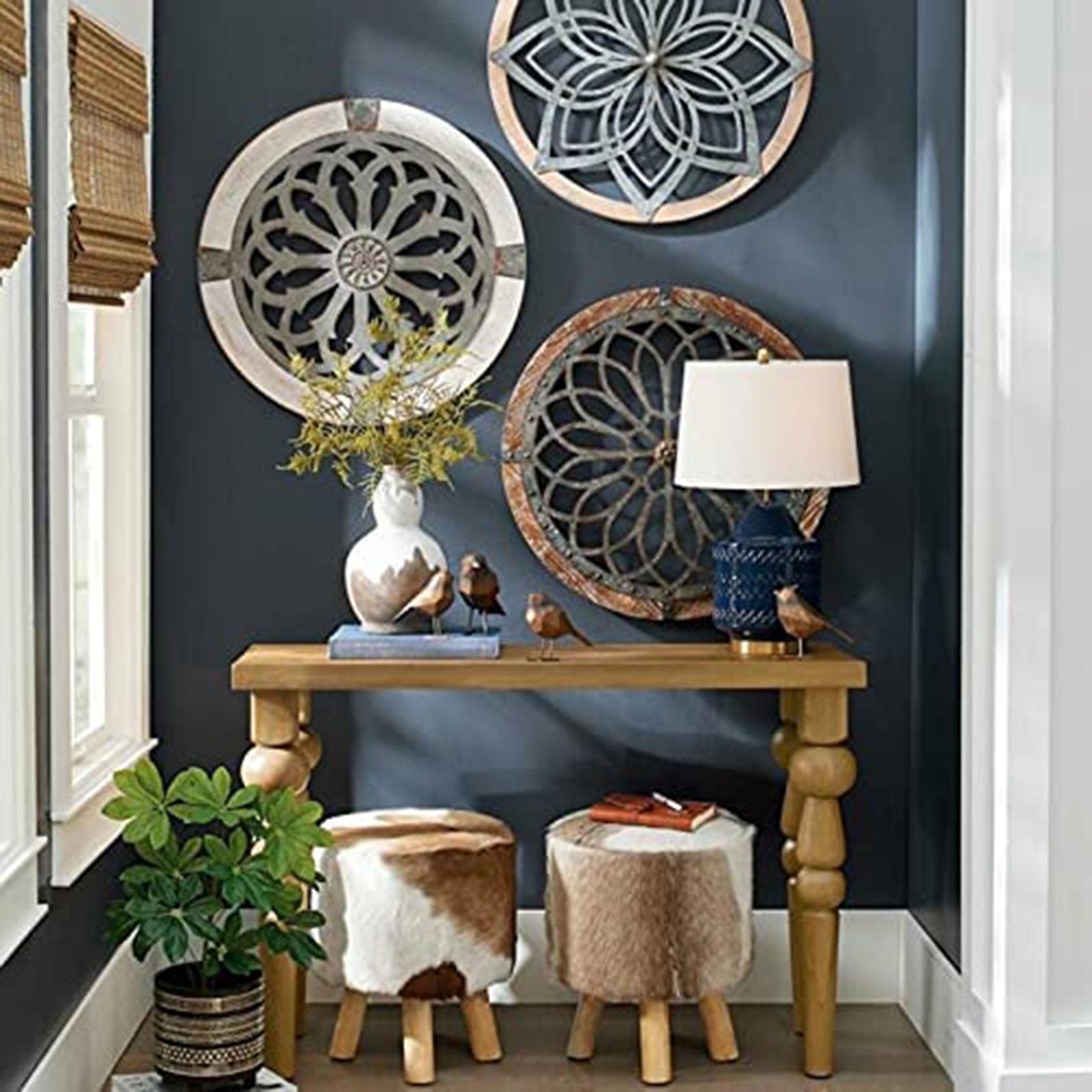 Round Wall Art - Metal Decorative Wall Medallions, Creative Home Art Wall Sculpture Decor, Metal Wooden Crafts Decor Gift for Home Living Room Porch