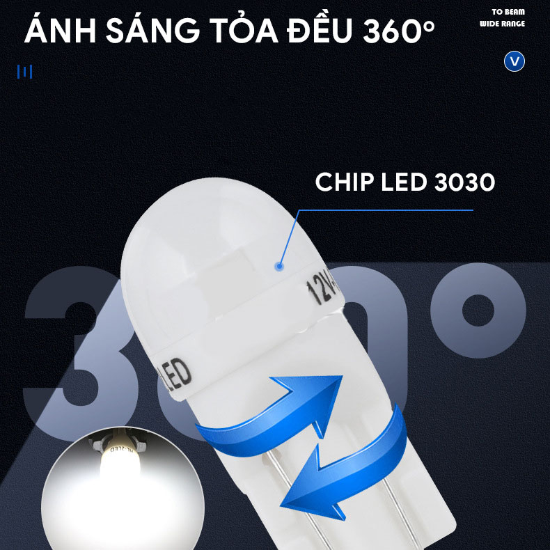 Đèn led chân T10 chip 3030 T103030-2 - Xanh băng