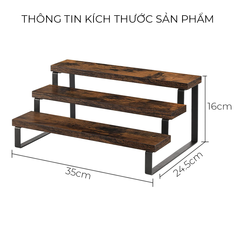 Kệ trưng bày 3 tầng để mỹ phẩm, nước hoa, để mô hình mini chất liệu khung sắt mặt gỗ chắc chắn thương hiệu IGA - GM214