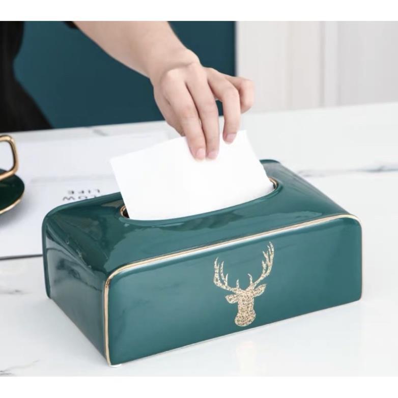 Hộp dấy giấy sứ xanh phong cách châu Âu cực sang trọng