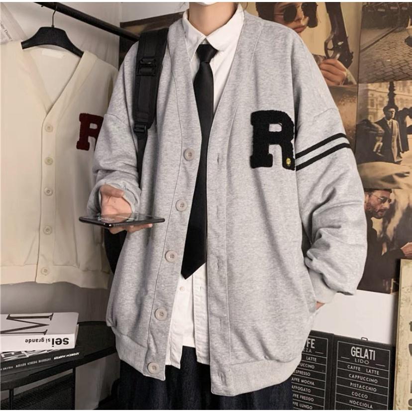 Áo Khoác Cardigan Học Sinh Nam Nữ Kiểu Nút Cài Logo In Chữ R Kiểu Nút Cài Phong Cách Nhẹ Nhàng Hot Trending