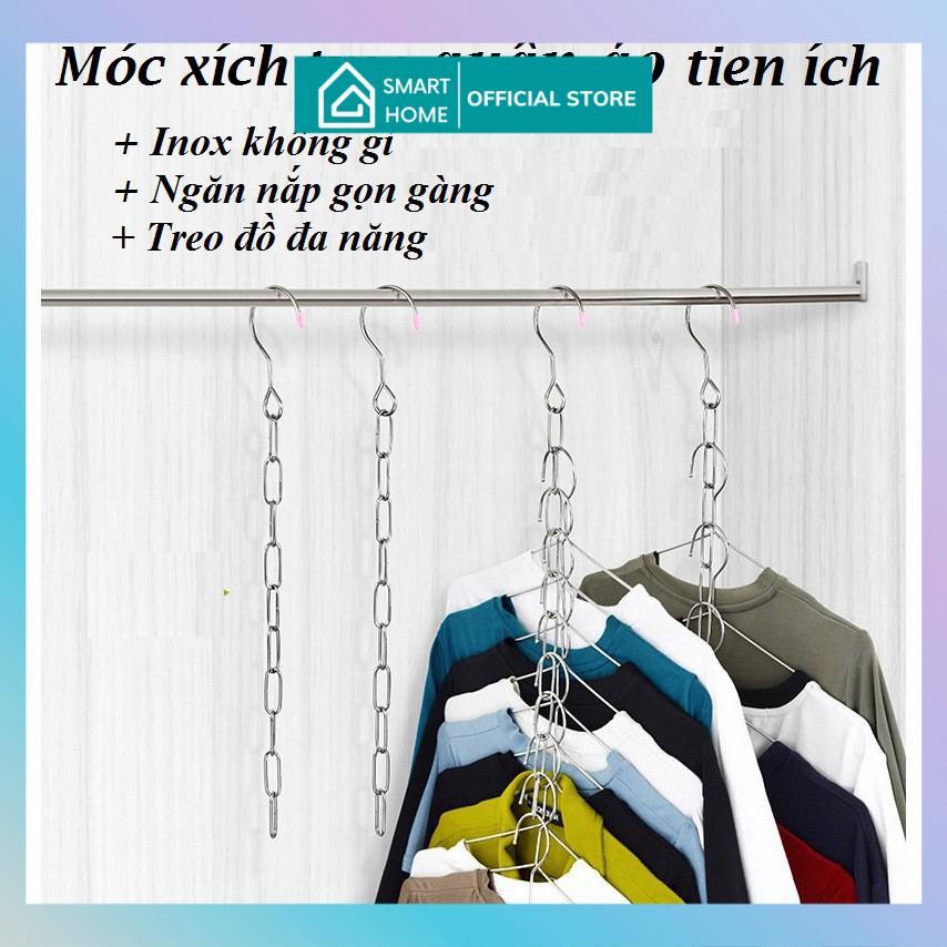 Móc Treo Quần Áo Thông Minh, Dây Xích Inox 10 Lỗ Treo Móc Quần Áo Tiết Kiệm Diện Tích