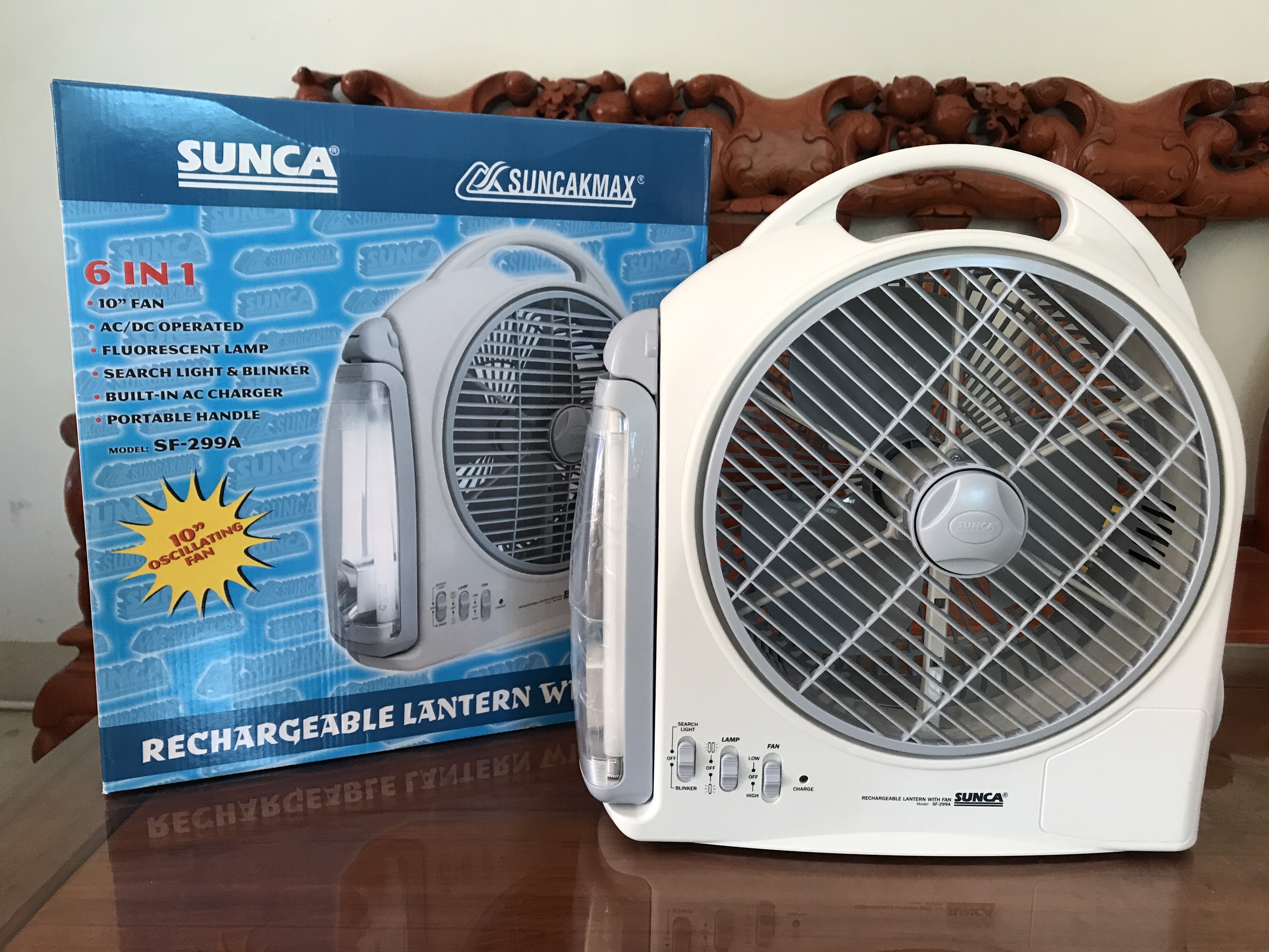 Quạt sạc tích điện đa năng có đèn SUNCA SF-299A