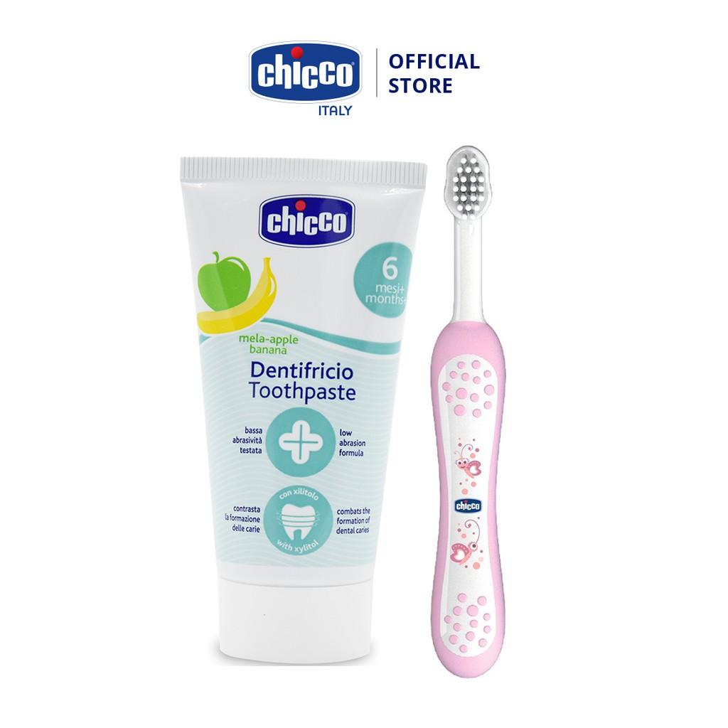 Combo Kem đánh răng Chicco + Bàn chải đánh răng Bướm hoa Chicco