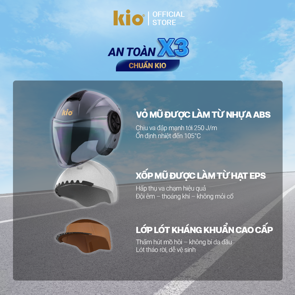 Mũ Bảo Hiểm 3/4 Kio SafeStyle Metro KN06K, Kính Dài Phủ Nano Chống Tia UV, Thông Gió Thoáng Khí - Hồng Sữa (bóng)