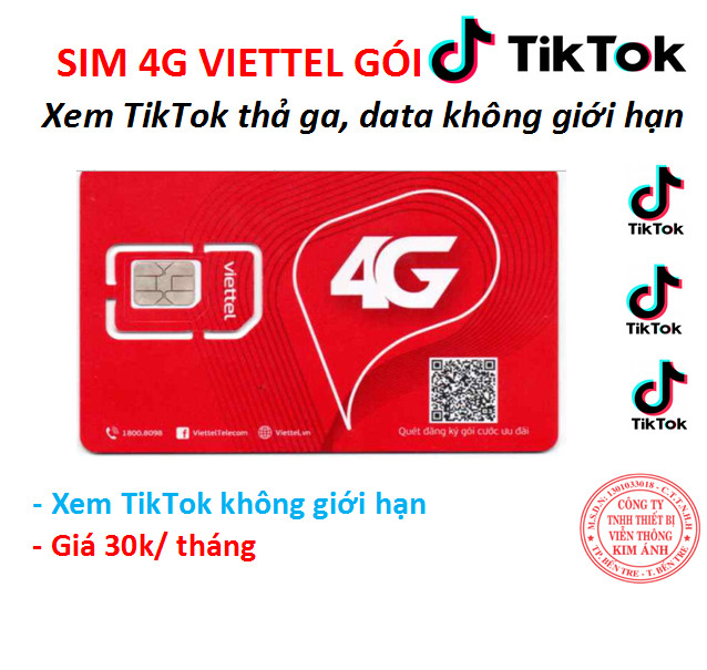 Sim Viettel nghe gọi dùng mãi mãi gói Gói cước T30 – 30 ngày xem TikTok không giới hạn, Hàng chính hãng