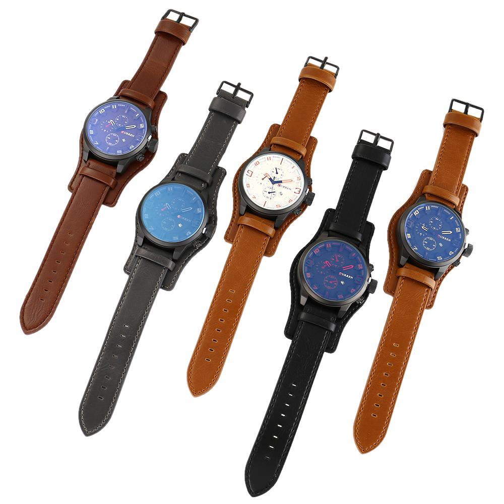 Đồng hồ Curren Men Sport Quartz thời trang Mặt số lớn Dây da