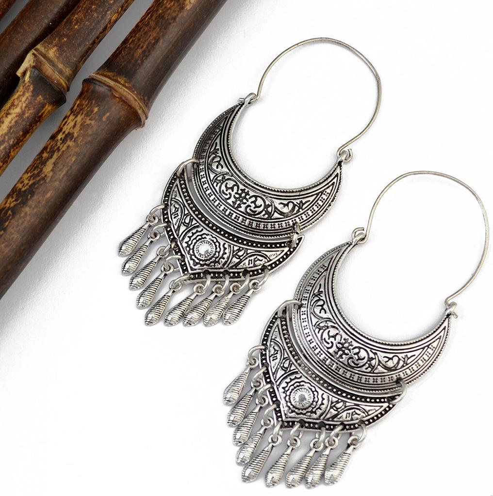 Retro Tibetan Silver/Gold Hoop Earrings Ethnic Tribal Boho Dangle Earrings