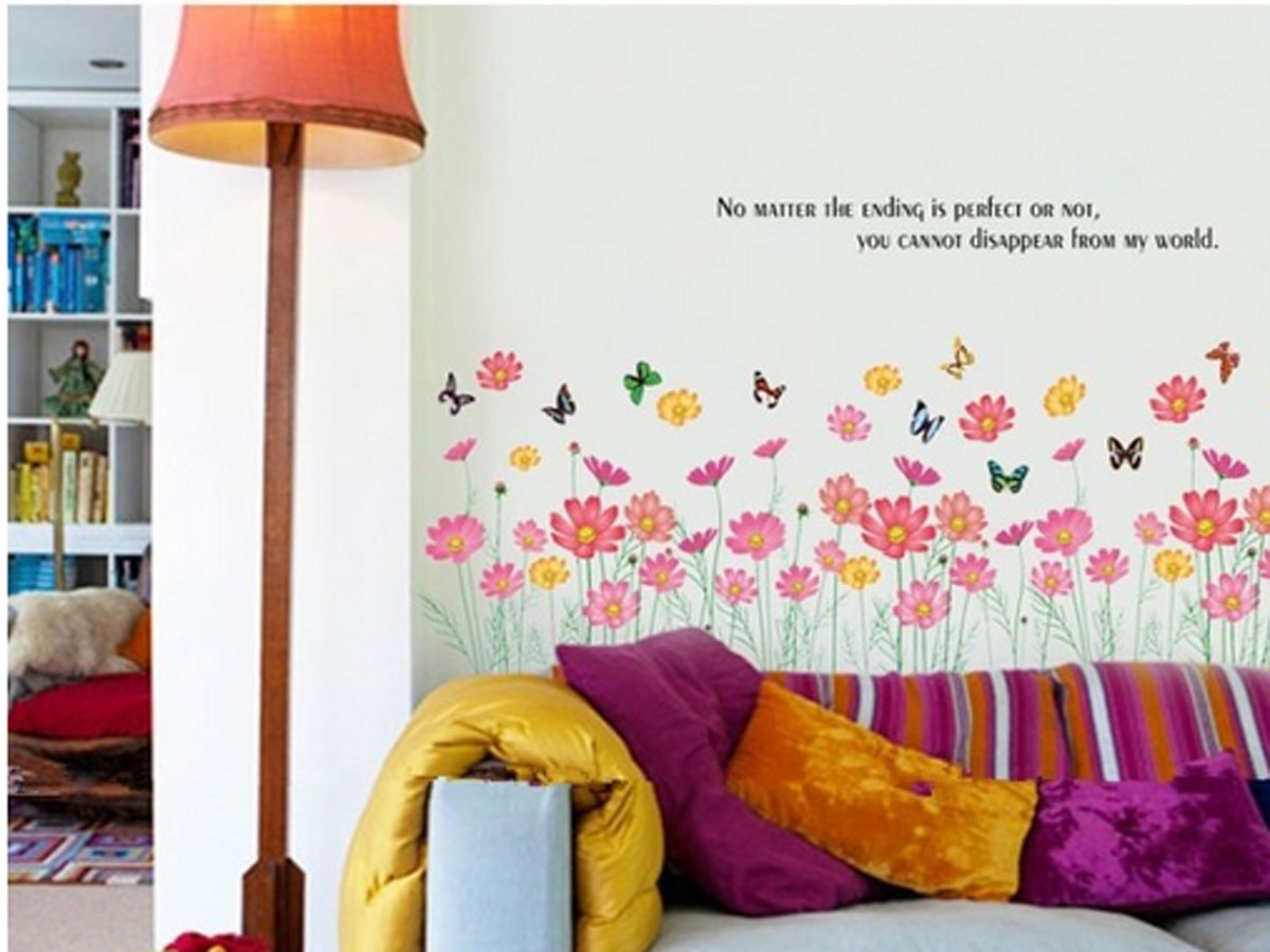 Decal dán tường chân rào hoa sắc màu ay870