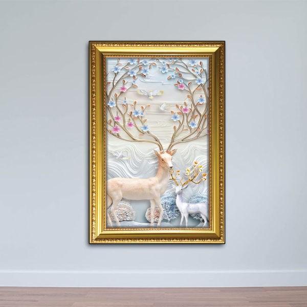 Tranh nai vàng ép gỗ sang trọng – W559