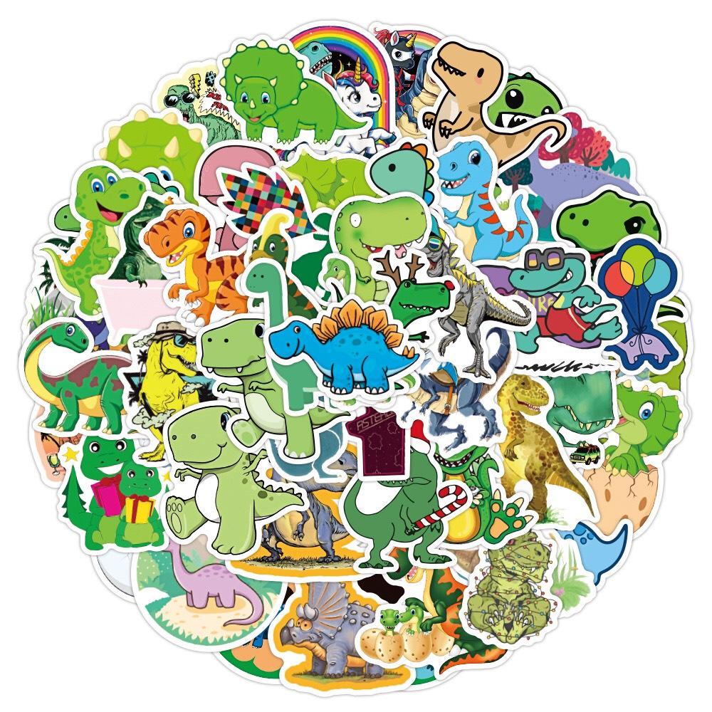 Set 50 Sticker Decal Chống Nước Khủng Long Dễ Thương Dán Nón BH, laptop, vali, xe, tập vở